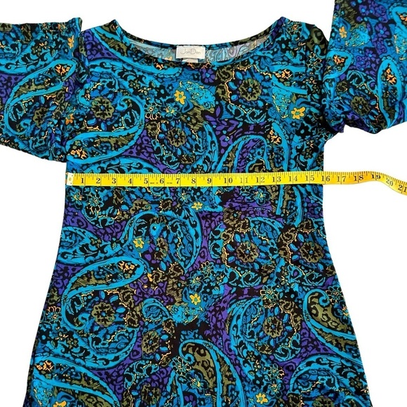 Jon Den Vibrant Paisley Blouse Womens Small Blue & Purple 3/4 Bell Sleeve Lovely - Picture 4 of 16